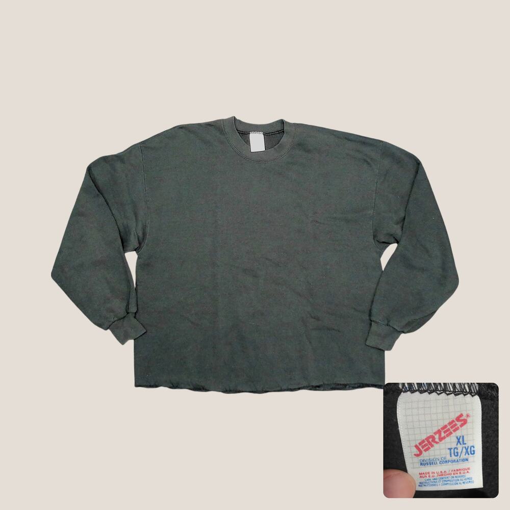 Vintage 90s Jerzees Boxy Cropped Sweatshirt Faded Black XL